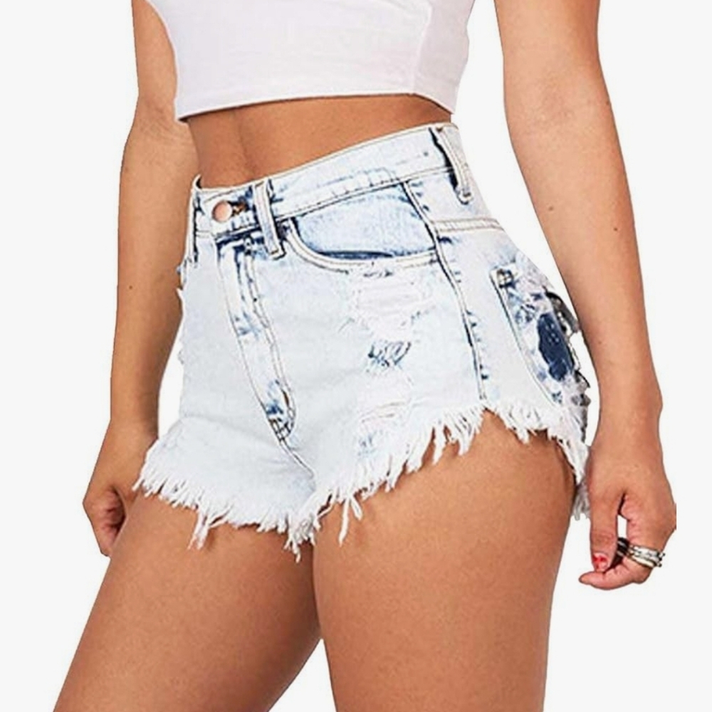 Distressed White Denim Shorts